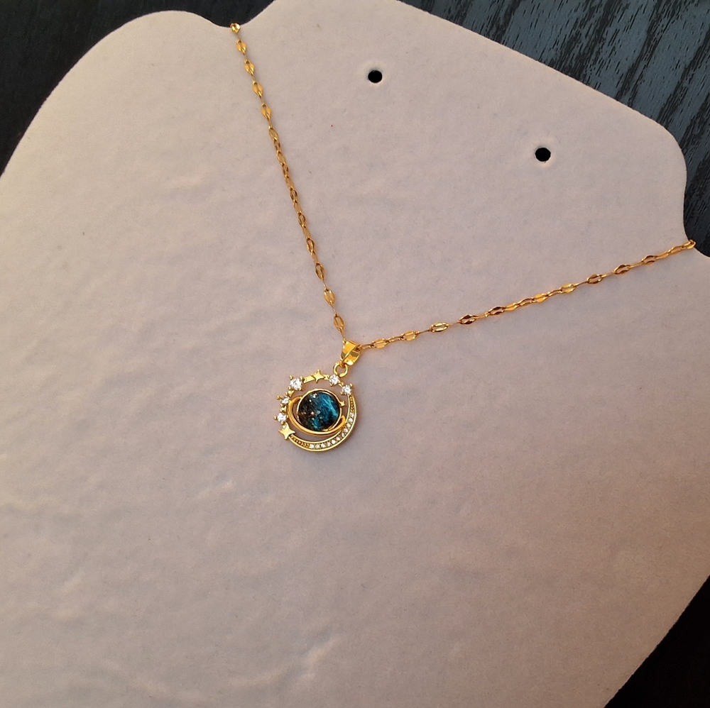 💥SALE💥Planet, Stars, Moon with Rhinestones Gold Necklace NEW